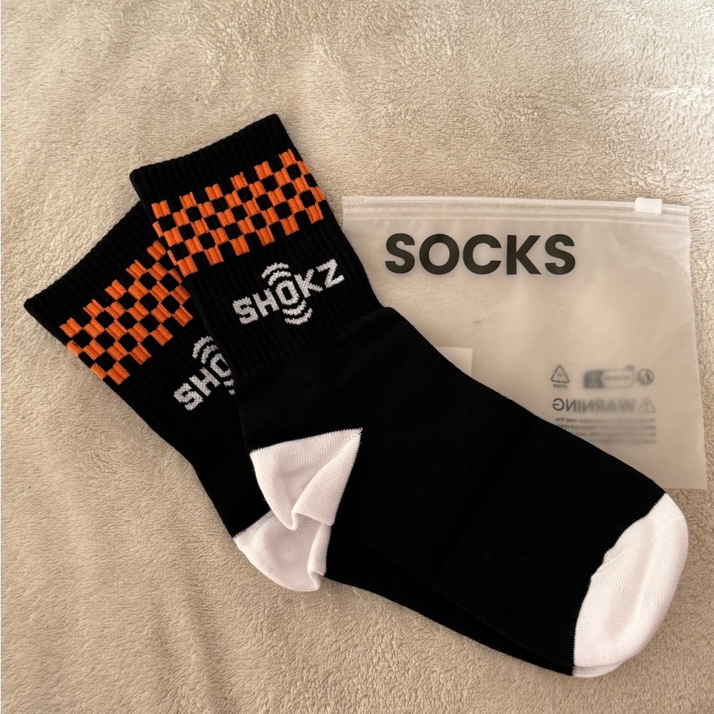 NWT Shokz Women’s Black and Orange Crew Socks